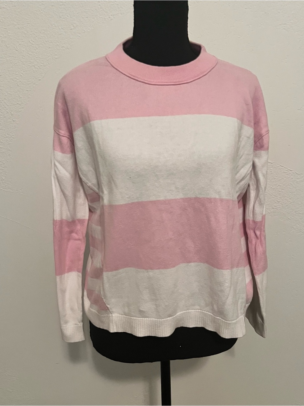 Elliott Lauren Pink and White Striped Crewneck Sweater